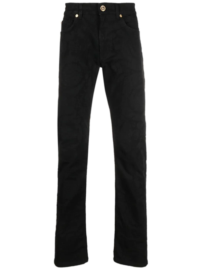 Versace Skinny Stretch Five-pocket Jeans In Black