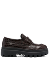 Car Shoe Embossed Crocodile Effect Loafers In Braun