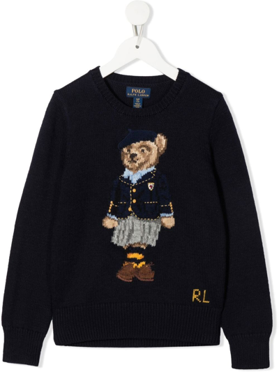 Ralph Lauren Teddy Bear Embroidered Sweater In Blau