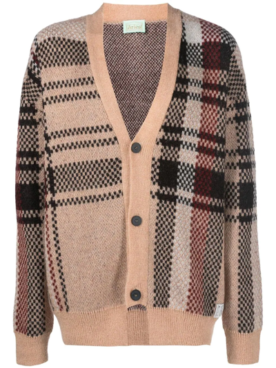 Aries Johnny Checked Jacquard-knit Cardigan In Beige