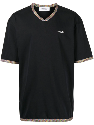 Ambush Stripe-trimmed V-neck T-shirt In Schwarz