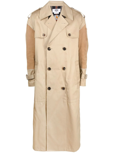 Junya Watanabe Men Deconstructed Carpenter Trench Coat In Beige X Brown