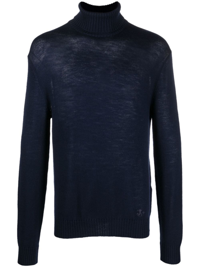 Jil Sander Roll Neck Knitted Sweater In Blau