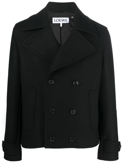 Loewe Double Breasted Cropped Coat In Black
