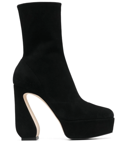 Sergio Rossi Suede 130mm Platform Boots In Schwarz