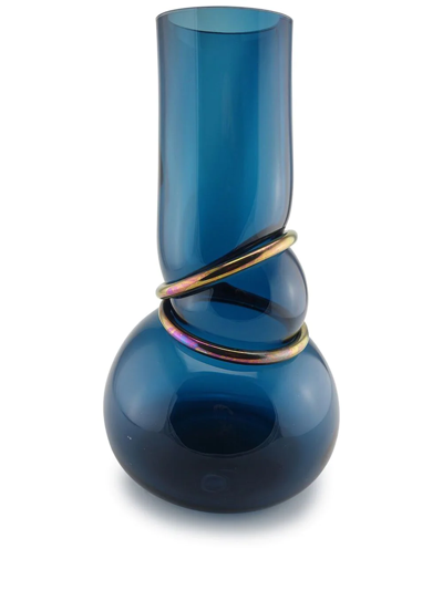 Vanessa Mitrani Double Ring Glass Vase In Blau