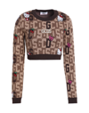 Gcds Cropped Sweater In Mixed Wool Knit With Logo Plate, Hello Kitty And Logo In Contrastingh Jacquard Gc In Beige