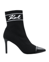 KARL LAGERFELD KARL LAGERFELD PANDARA SIGNIA ANKLE BOOT WOMAN ANKLE BOOTS BLACK SIZE 10 NYLON, BOVINE LEATHER