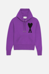 Ami Alexandre Mattiussi Ami De Coeur Logo Embroidered Knitted Hoodie In Purple