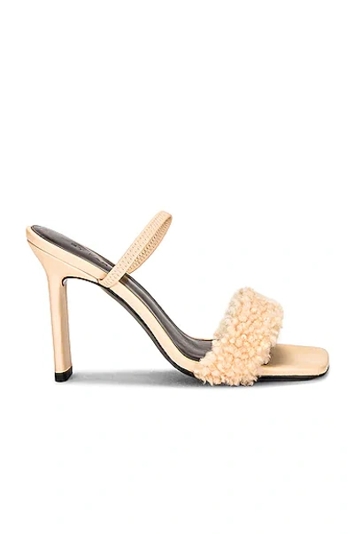 By Far Pink Ada 100 Shearling Trim Leather Sandals In Beige