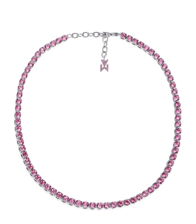 Amina Muaddi Crystal Tennis Necklace In Rose