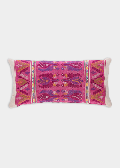 Schumacher Sandor Stripe Embroidery Pillow In Magenta