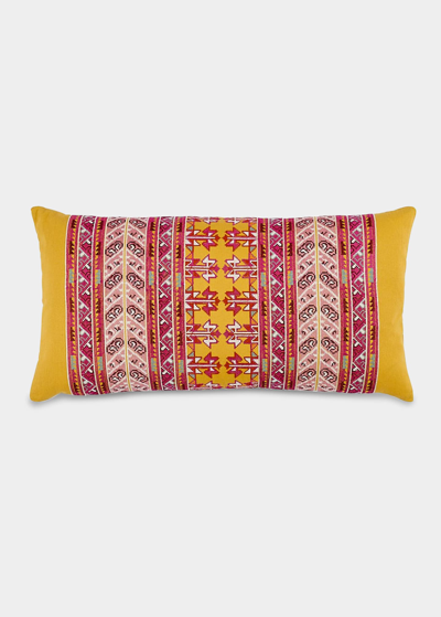 Schumacher Vinka Embroidery Pillow In Pink &amp; Yellow