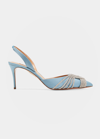 Aquazzura Gatsby Sling 75 Embellished Satin Pumps In Baby Blue