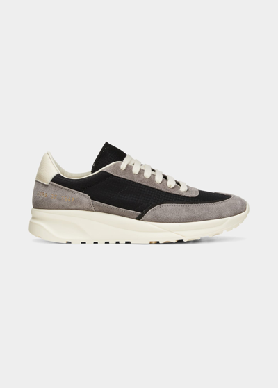 Common Projects Track 80 Leather-trimmed Suede And Ripstop Sneakers In Grey