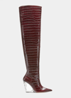Stuart Weitzman Women's Croc Embossed Over The Knee Lucite Wedge Heel Boots In Plum