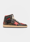 Golden Goose Sky Star Distressed Leather High-top Sneakers In Black/red