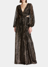 Halston Madelyn Sequin Side Cutout Gown In Black Gold