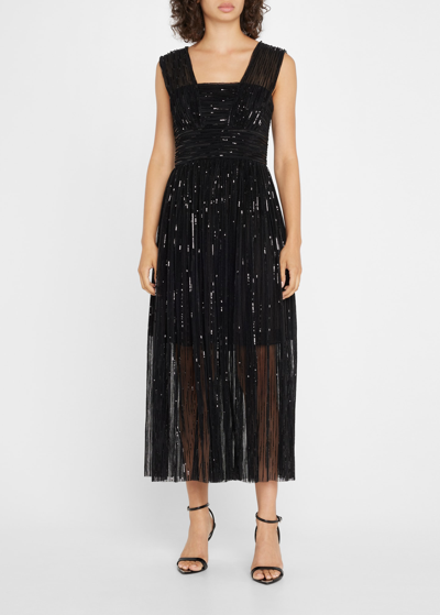 Halston Liana Sequined Plisse Cocktail Dress In Black