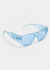 Ferragamo Monochrome Rectangle Plastic Sunglasses In Transparent Azure