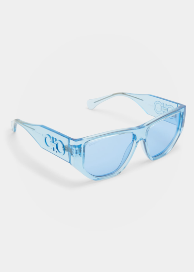 Ferragamo Monochrome Rectangle Plastic Sunglasses In Transparent Azure