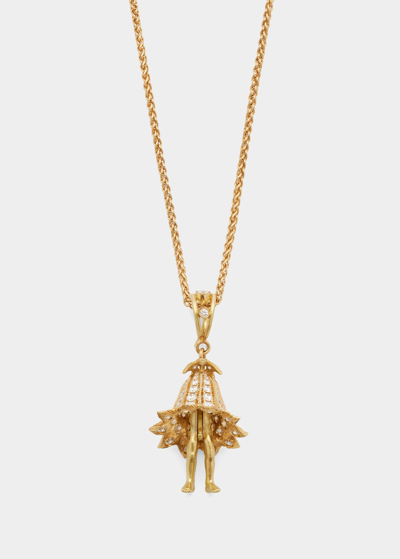 Anthony Lent Flower Child Pendant Necklace In 18k Gold And Diamond In Yg