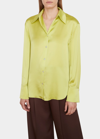 Vince Ruched-back Collared Silk Blouse In Serpentine