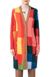 AKRIS ABSTRACT INTARSIA CASHMERE BLEND LONG CARDIGAN