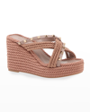 Valentino Garavani Torchon Rockstud Crisscross Wedge Espadrilles In Nero