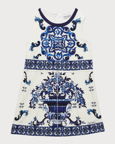 Dolce & Gabbana Junior Kids' Girl's Mediterraneo Majolica Jersey A-line Dress In Tris Maioliche Fb