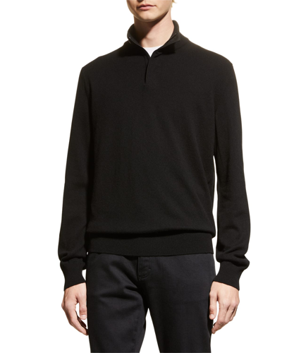 Zegna Men's Cashmere Quarter-zip Sweater In Black Solid