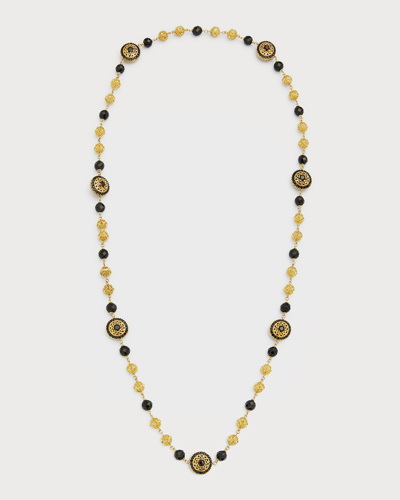 Dolce & Gabbana 18k Yellow Gold Black Jade And Black Sapphires Necklace, 80cm