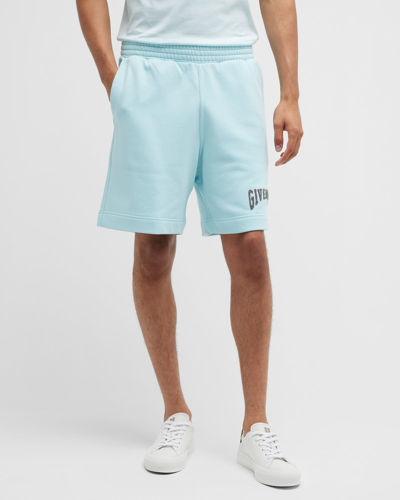 Givenchy Men's Towel Varsity Logo Sweat Shorts In Acqua Marine
