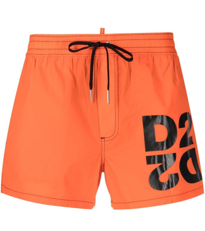 Dsquared2 D2 Logo Swim Shorts Beachwear Man In Orange