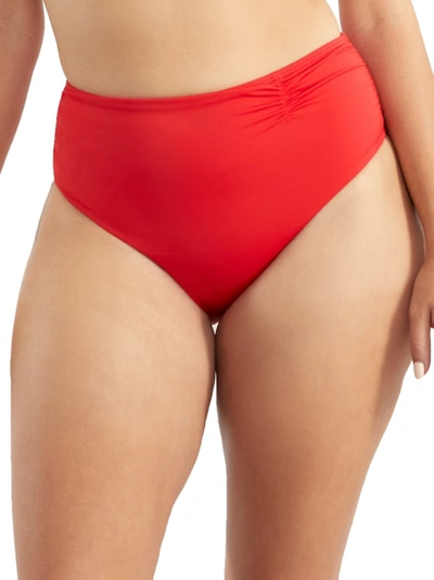 Panache Anya Riva Mid Rise Gathered Bikini Bottom In Fiery Red