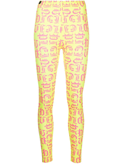 Philipp Plein Gothic Plein High-waisted Leggings In Yellow