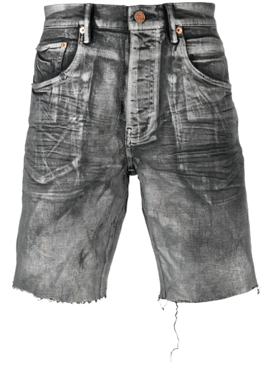 Purple Brand Foiled Distressed Denim Shorts In Schwarz