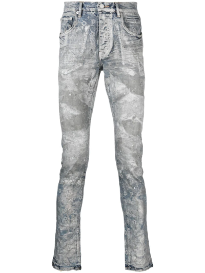 Purple Brand Light Faded Bleached Splatter Jeans In Blue