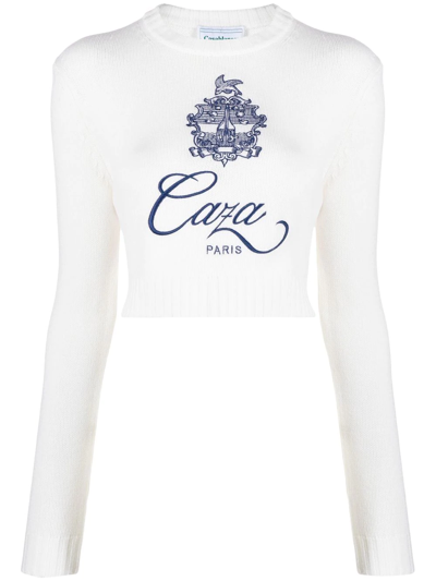Casablanca White Embleme De Caza Merino Wool Sweater In Neutrals