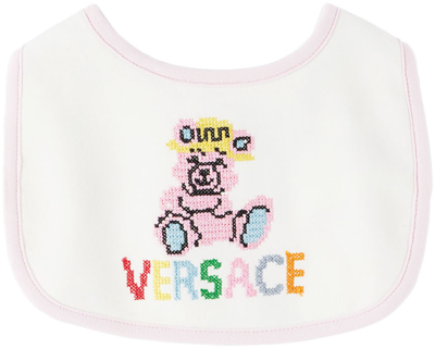 Versace Baby White & Pink Embroidered Bib In 6w590