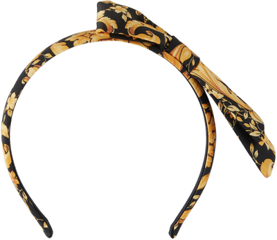 Versace Kids Baroque-print Bow-embellished Headband - Black In 5b000