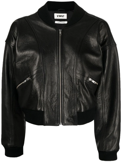 Ymc You Must Create Zip-up Cropped Leather Jacket In Black