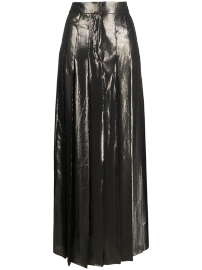 Brunello Cucinelli Women's Metallic Silk-blend Pleated Maxi Skirt In C3054 Gun Metal