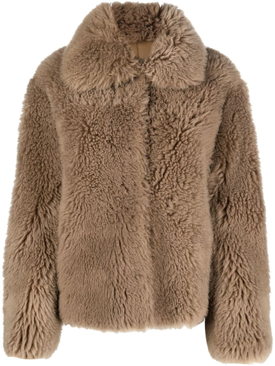 Yves Salomon Faux-fur Single-breasted Jacket In Brown
