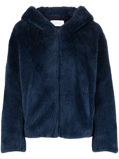 Yves Salomon Faux-fur Hooded Jacket In Bleu Fonce