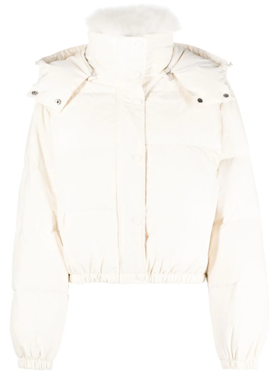 Yves Salomon Hooded Down Jacket In Nude