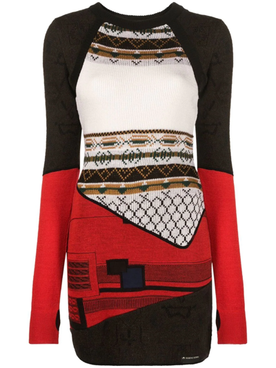 Marine Serre Long-sleeved Knit Dress In Brown