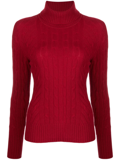 N•peal Cable-knit Roll Neck Jumper In Red
