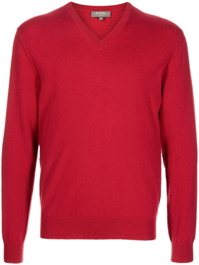 N•peal Organic-cotton V-neck Jumper In Red