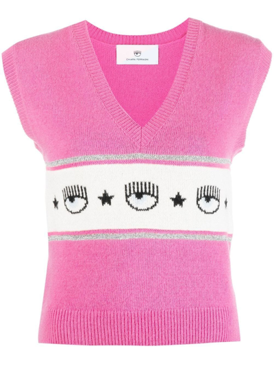 Chiara Ferragni Intarsia Knitted Top In Pink